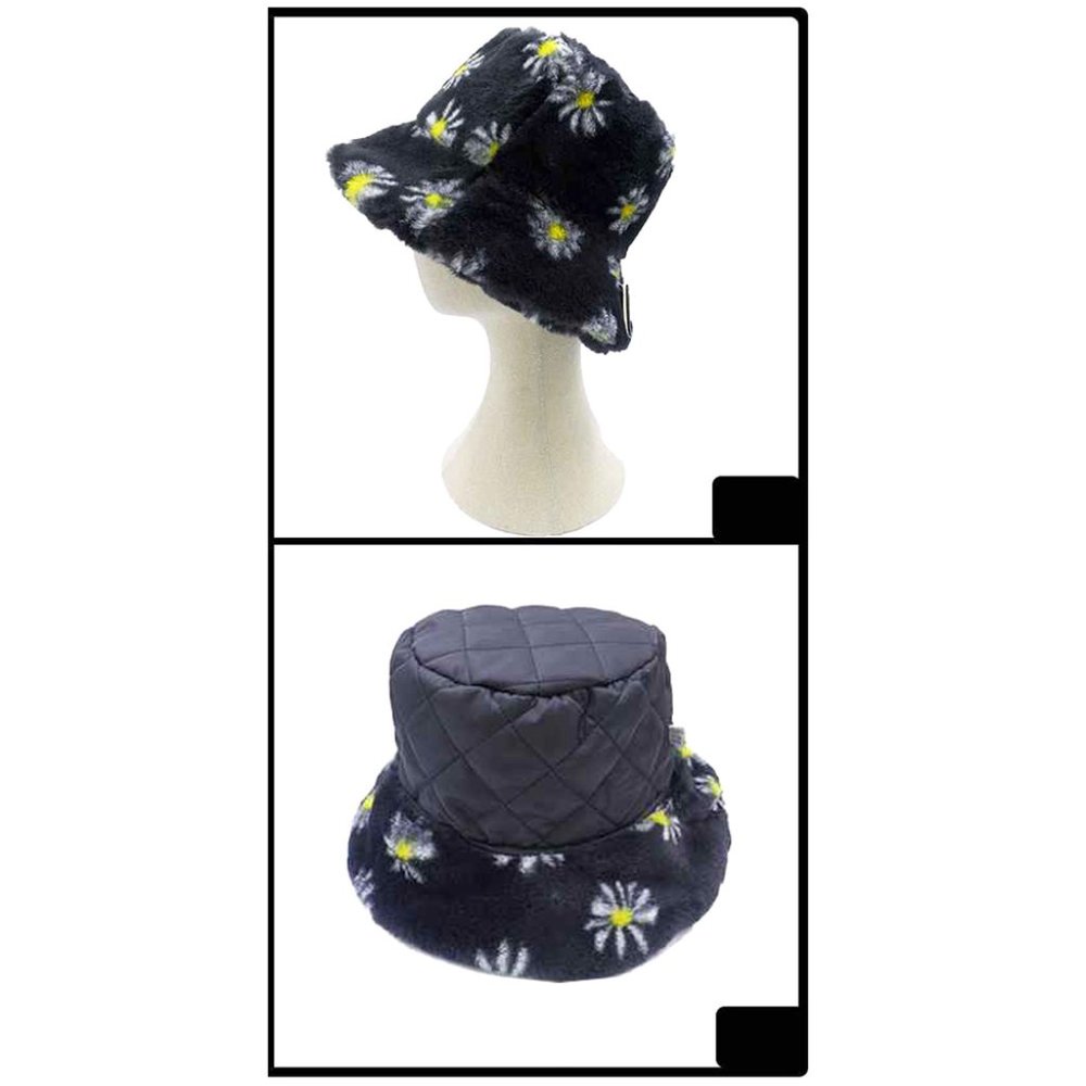Reversible Daisy Flower Patterned Fur Bucket Hat - image 2